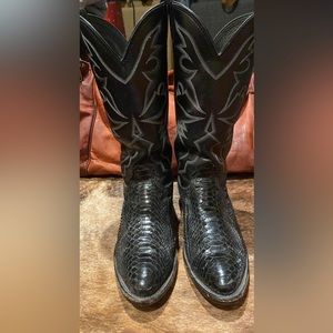 Larry Mahan Nocona Texas Blk Snake Skin Boots Sz 9.5